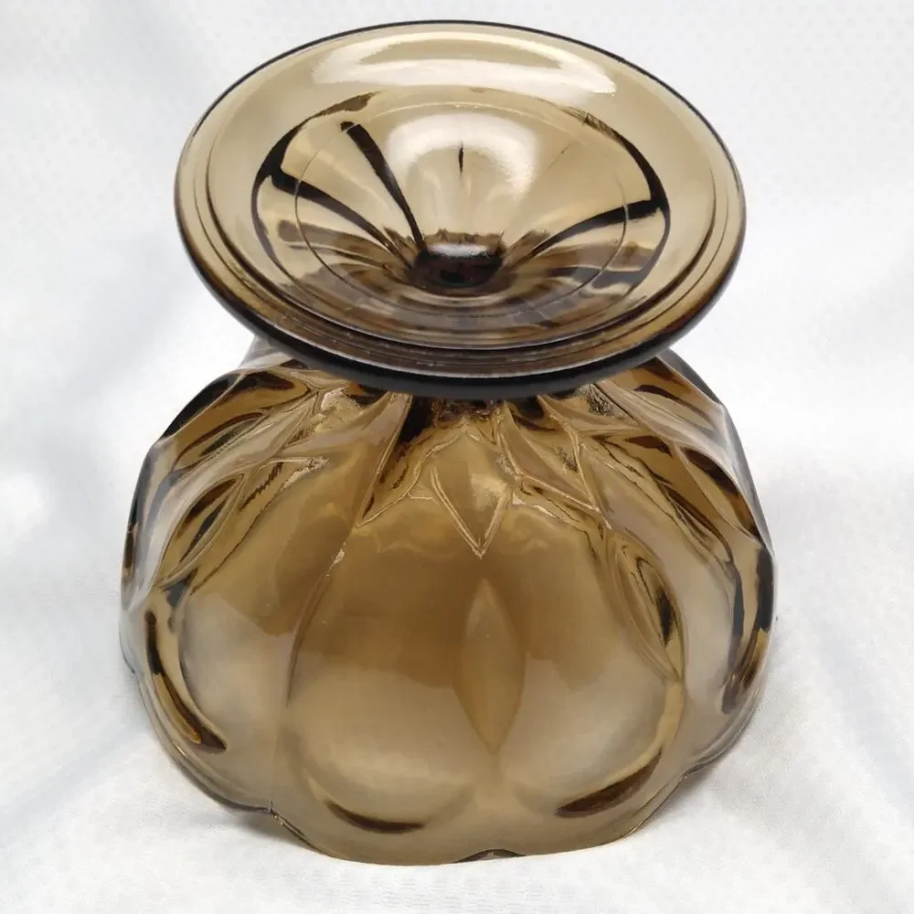 Anchor Hocking Fairfield Smoky Brown Glass Dessert Bowls Pedestal Set of 4 -CHIP